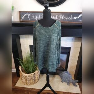 Chic Green Top with Grommet Accents